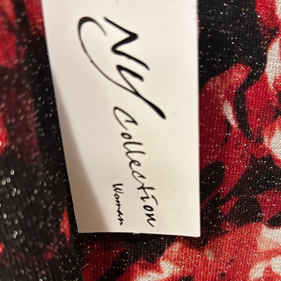 NY Collection Woman 2X Black and Red Floral Blouse w/Silver Sparkles Knot NWT - Picture 3 of 6